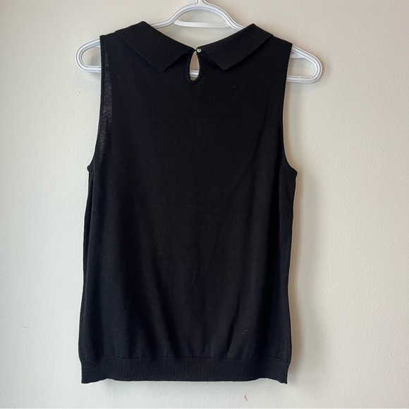Gloria Vanderbilt Black Sleeveless Knit Top Bow Collar Retro Mod Minimalist - Picture 6 of 7